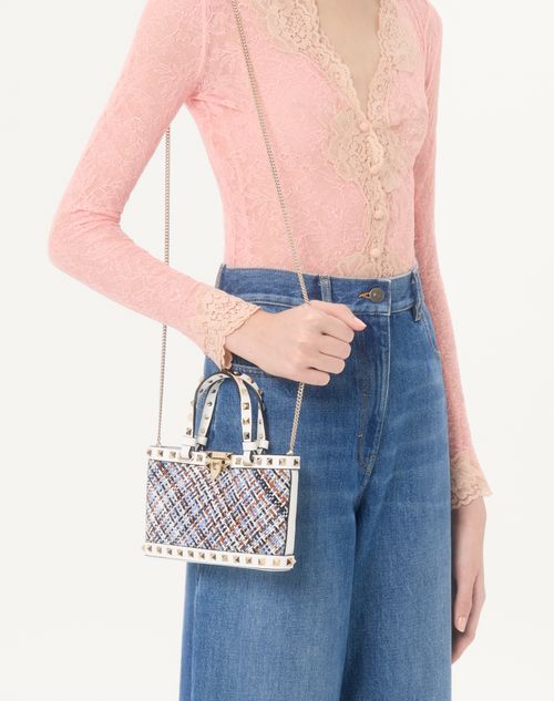 Valentino Garavani - Valentino Garavani Rockstud Mini Shopping Bag In Woven Fabric. - White/multicolor - Woman - Totes